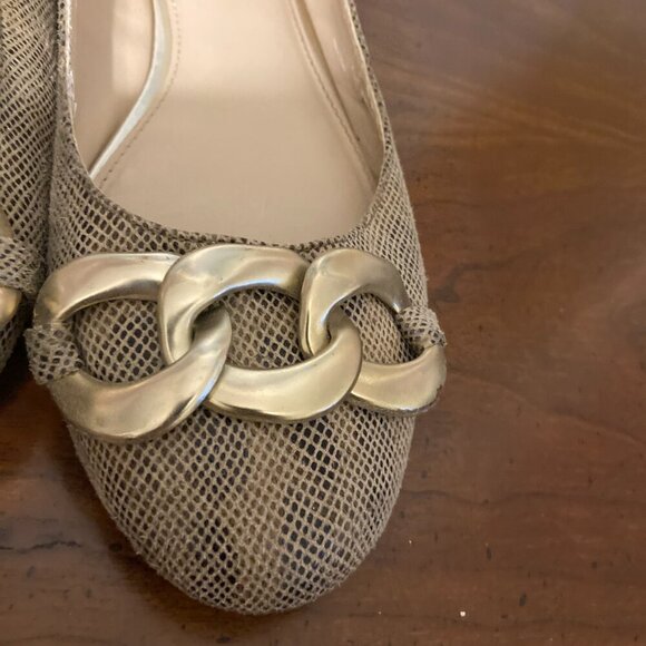 Banana Republic Women 9 Snakeskin Tan Ballet Flat Gold Buckle Preppy Work - Picture 4 of 15